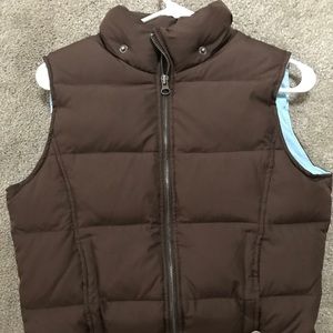 Brown and light blue puffer vest
